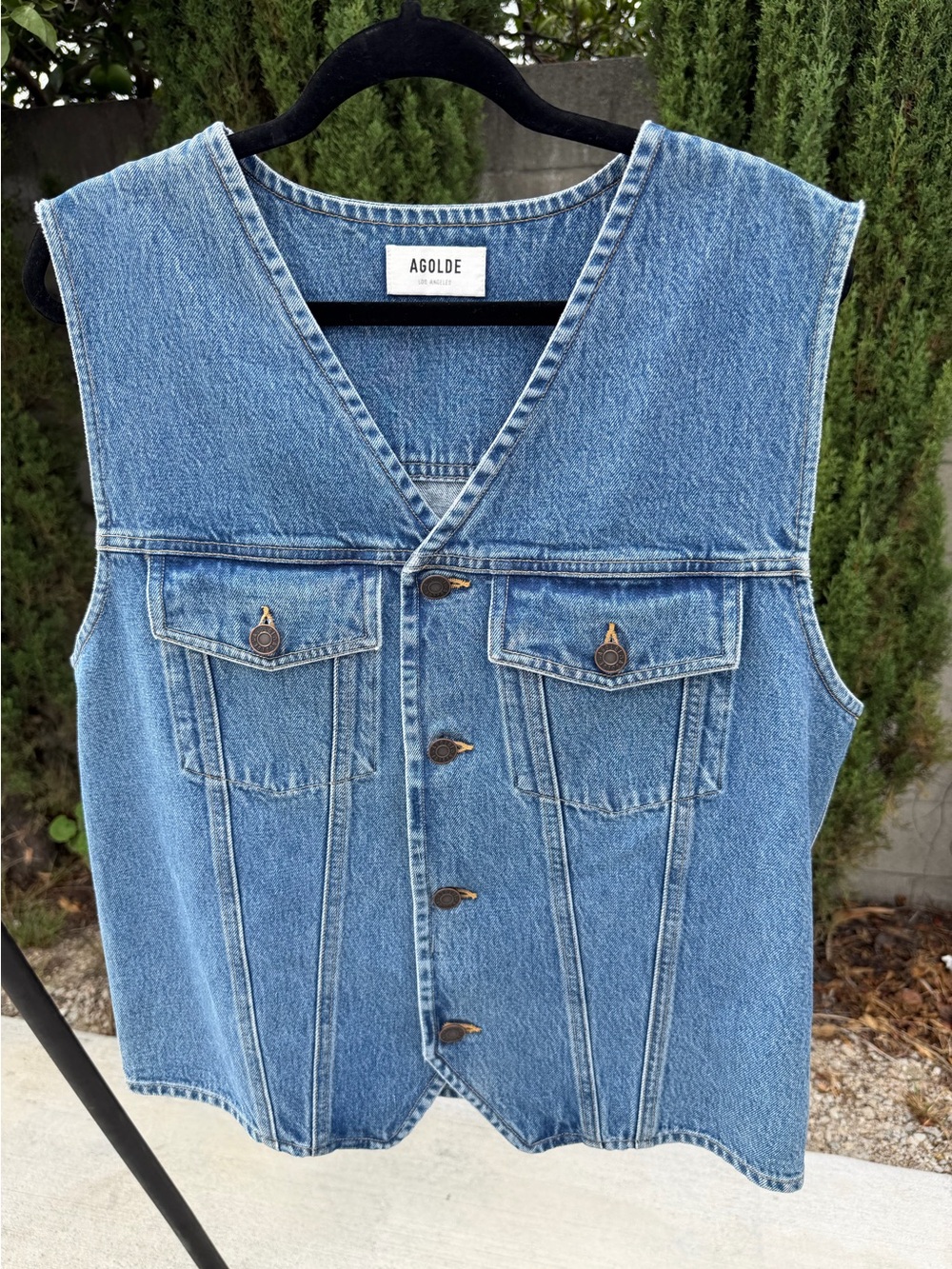 AGOLDE Cutler Denim Vest M Medium Wash Oversized Longline
